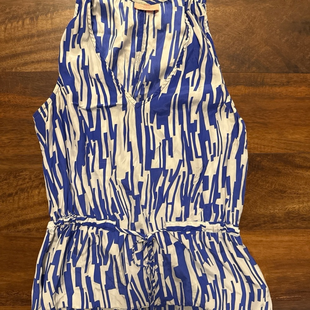 Blue and White 100% Silk Tank top